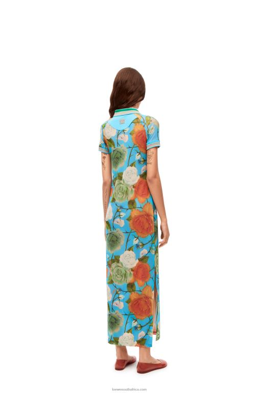 Loewe Women Roses polo dress in mesh 206XF1042 Blue/Multicolor