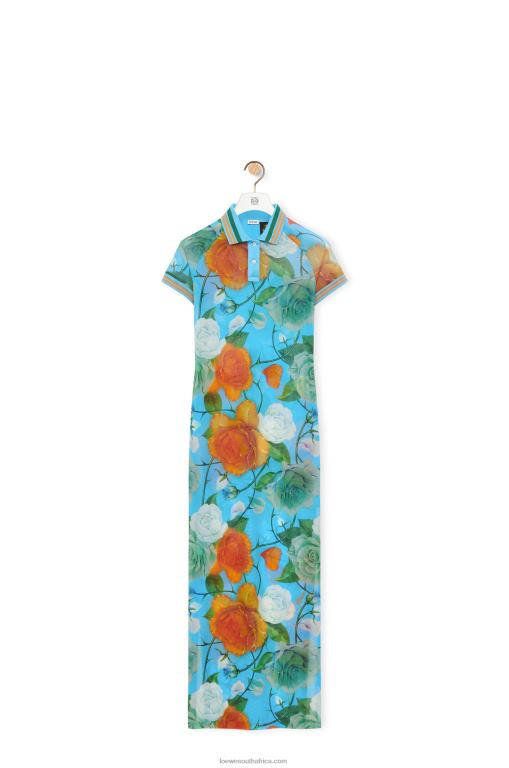 Loewe Women Roses polo dress in mesh 206XF1042 Blue/Multicolor