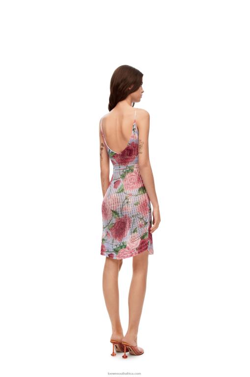 Loewe Women Roses strappy dress in viscose 206XF1047 Pink Multitone