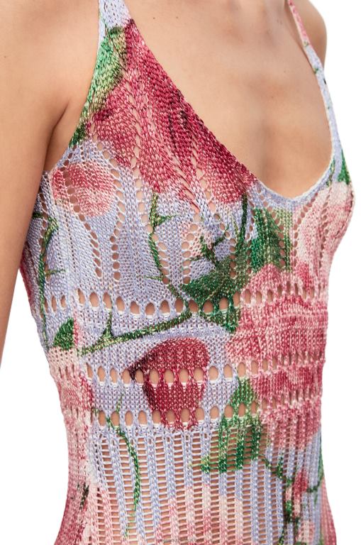 Loewe Women Roses strappy dress in viscose 206XF1047 Pink Multitone