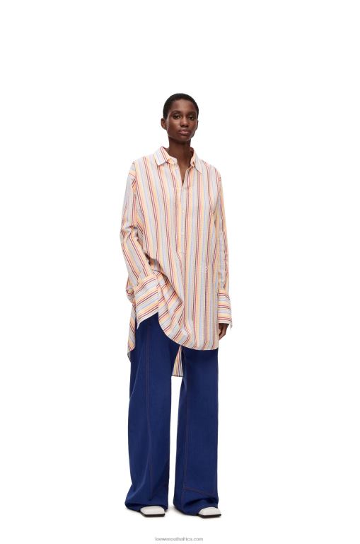 Loewe Women Stripe deconstructed shirt dress in cotton 206XF1096 Yellow/Blue/Orange