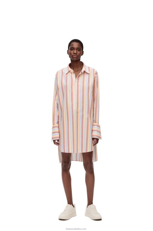 Loewe Women Stripe deconstructed shirt dress in cotton 206XF1096 Yellow/Blue/Orange