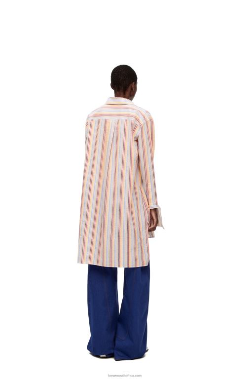 Loewe Women Stripe deconstructed shirt dress in cotton 206XF1096 Yellow/Blue/Orange