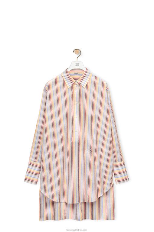Loewe Women Stripe deconstructed shirt dress in cotton 206XF1096 Yellow/Blue/Orange