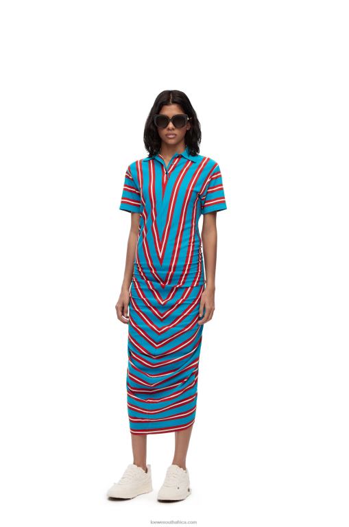 Loewe Women Stripe polo dress in cotton 206XF1102 Red/Blue