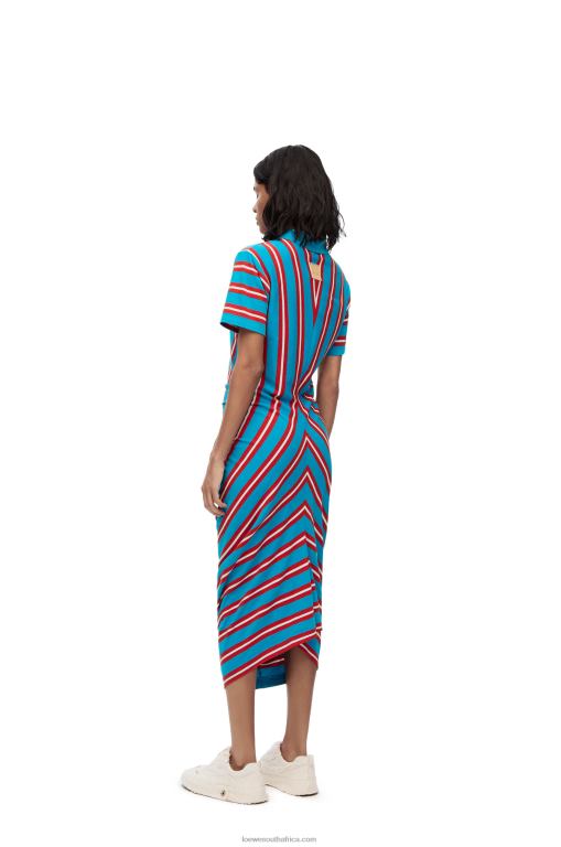Loewe Women Stripe polo dress in cotton 206XF1102 Red/Blue