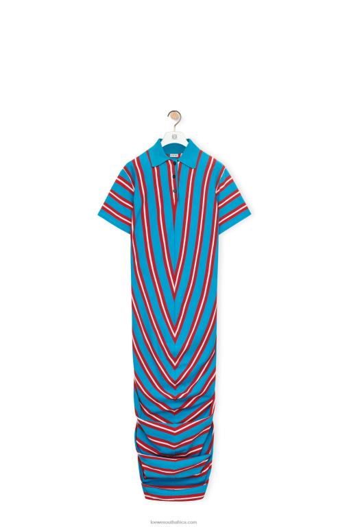 Loewe Women Stripe polo dress in cotton 206XF1102 Red/Blue