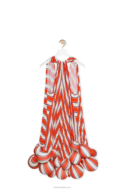 Loewe Women Stripe pom pom dress in viscose 206XF1088 Orange/White