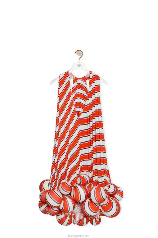Loewe Women Stripe pom pom dress in viscose 206XF1088 Orange/White