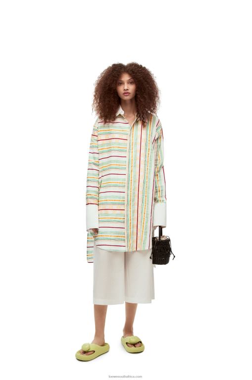 Loewe Women Stripe shirt dress in cotton, linen and silk 206XF1052 Green/Red