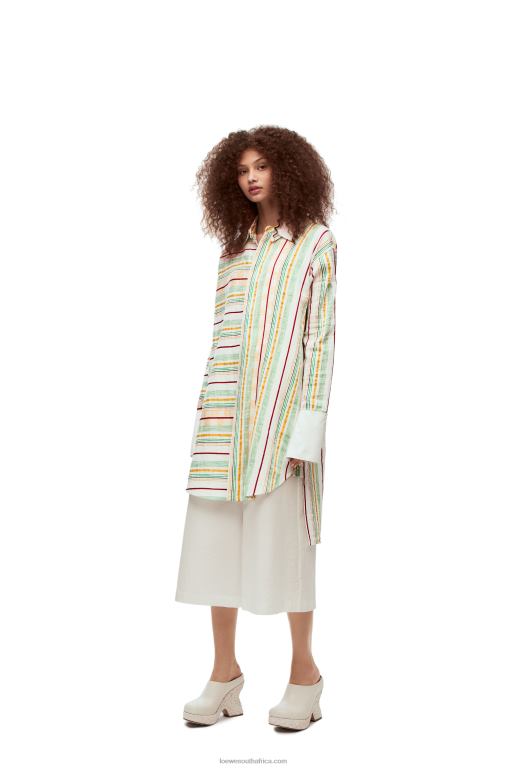 Loewe Women Stripe shirt dress in cotton, linen and silk 206XF1052 Green/Red