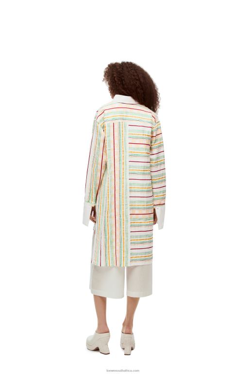 Loewe Women Stripe shirt dress in cotton, linen and silk 206XF1052 Green/Red