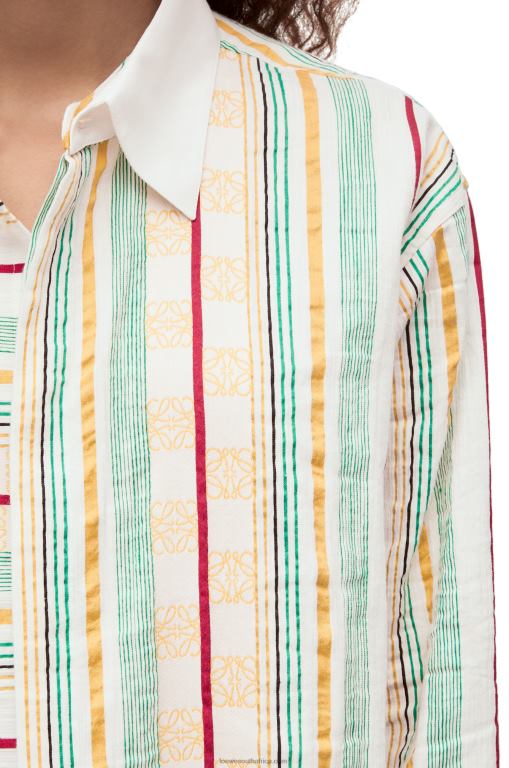 Loewe Women Stripe shirt dress in cotton, linen and silk 206XF1052 Green/Red