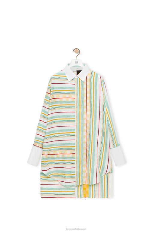 Loewe Women Stripe shirt dress in cotton, linen and silk 206XF1052 Green/Red