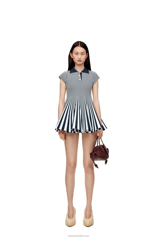 Loewe Women Striped mini dress in viscose blend knit 206XF1063 Navy/White