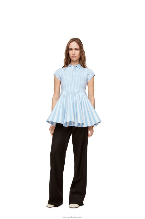 Loewe Women Striped mini dress in viscose blend knit 206XF1081 Baby Blue/White