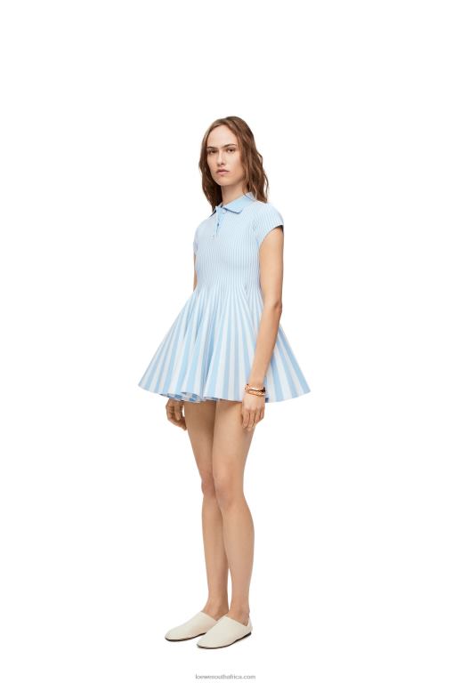 Loewe Women Striped mini dress in viscose blend knit 206XF1081 Baby Blue/White