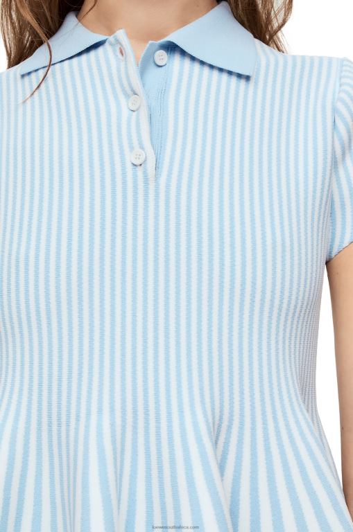 Loewe Women Striped mini dress in viscose blend knit 206XF1081 Baby Blue/White