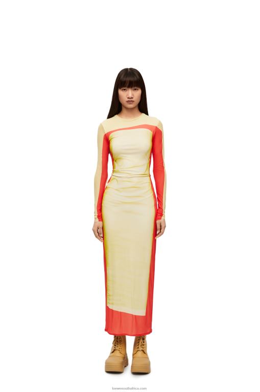 Loewe Women Tube dress in mesh 206XF1031 Yellow/Red