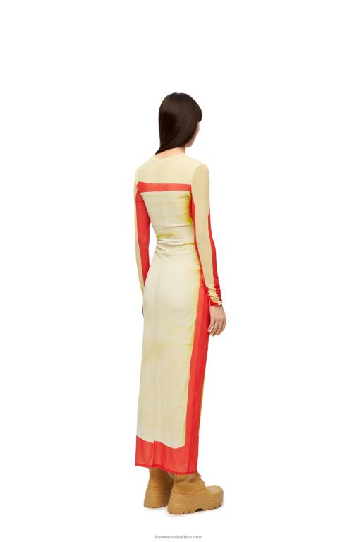 Loewe Women Tube dress in mesh 206XF1031 Yellow/Red