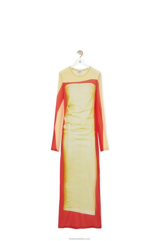 Loewe Women Tube dress in mesh 206XF1031 Yellow/Red
