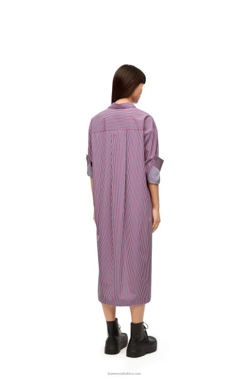 Loewe Women Turn-up shirt dress in striped cotton 206XF1035 Blue/Red