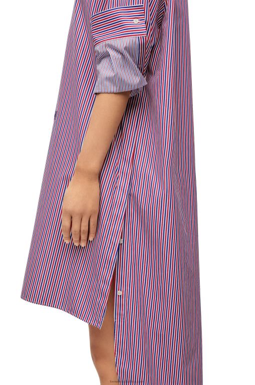 Loewe Women Turn-up shirt dress in striped cotton 206XF1035 Blue/Red