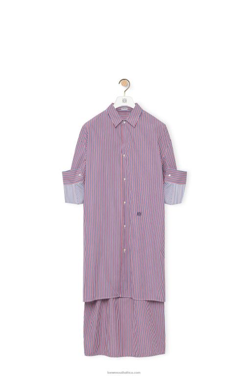 Loewe Women Turn-up shirt dress in striped cotton 206XF1035 Blue/Red