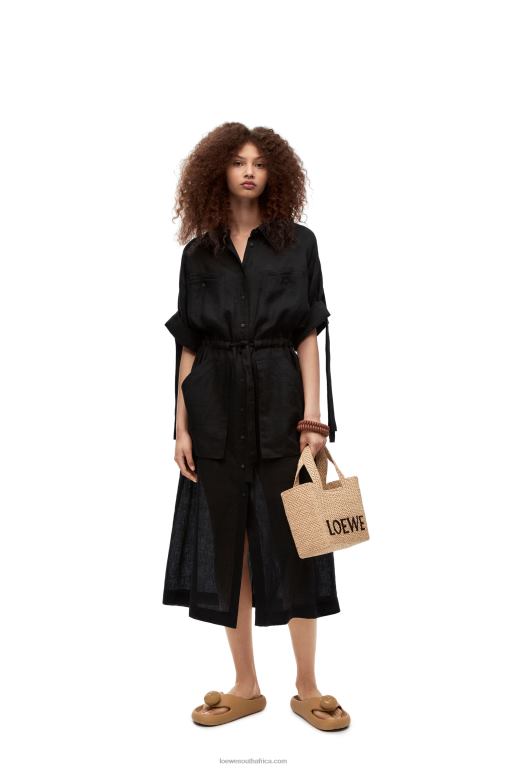 Loewe Women Workwear midi dress in linen 206XF1059 Black