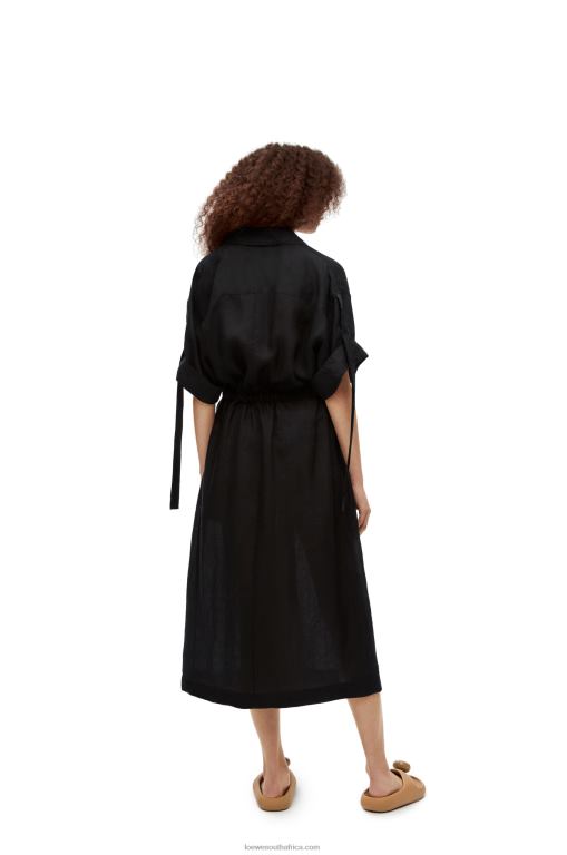 Loewe Women Workwear midi dress in linen 206XF1059 Black