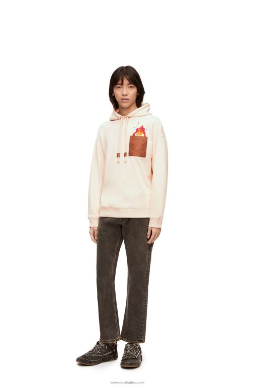 Loewe Women Calcifer leather patch hoodie in cotton 206XF842 Ecru