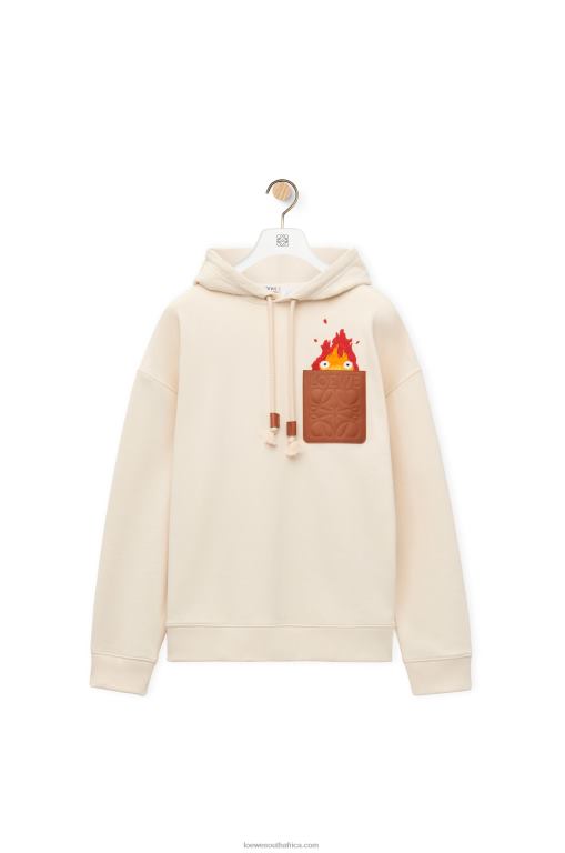 Loewe Women Calcifer leather patch hoodie in cotton 206XF842 Ecru