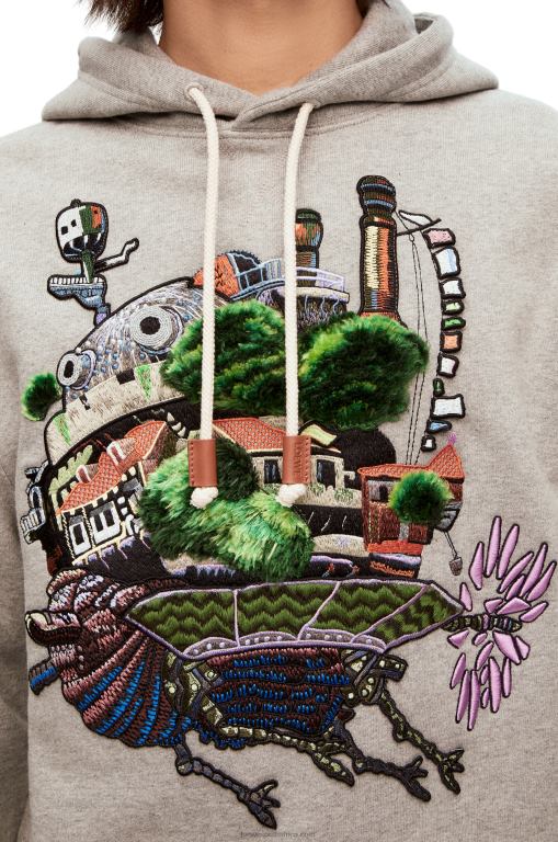 Loewe Women Moving Castle embroidered hoodie in cotton 206XF840 Grey
