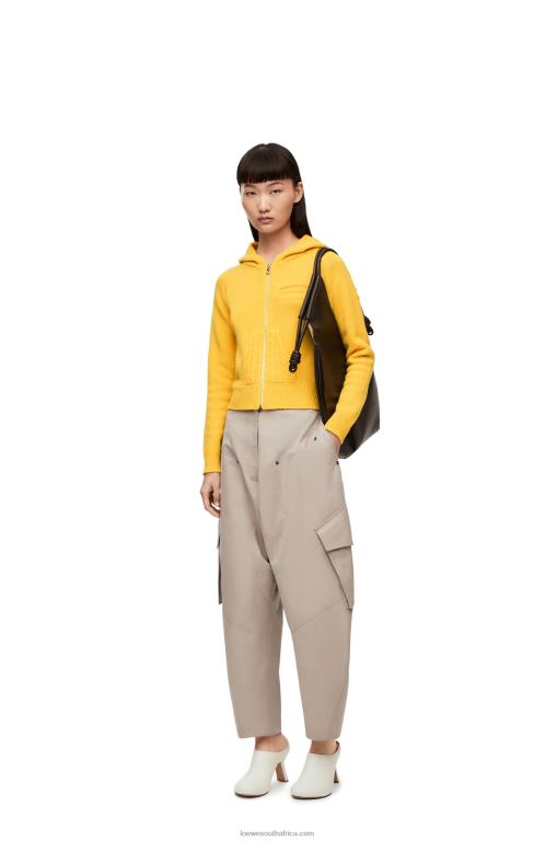 Loewe Women Zip up hoodie in knit wool 206XF804 Pale Yellow