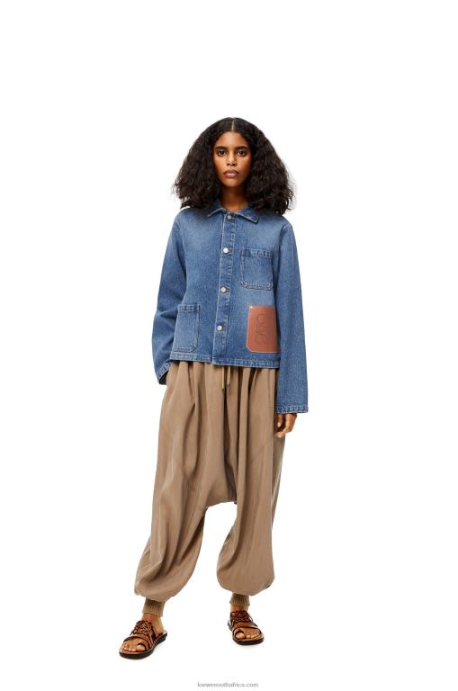 Loewe Women Anagram short jacket in cotton 206XF1201 Blue Denim