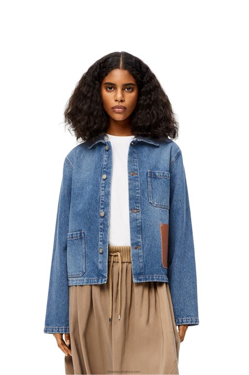 Loewe Women Anagram short jacket in cotton 206XF1201 Blue Denim