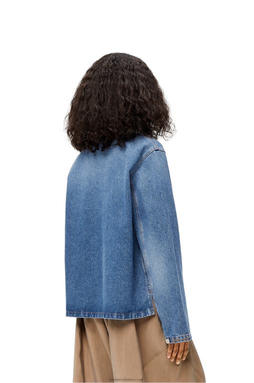 Loewe Women Anagram short jacket in cotton 206XF1201 Blue Denim