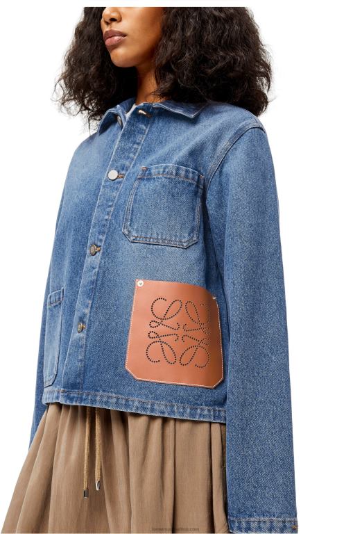 Loewe Women Anagram short jacket in cotton 206XF1201 Blue Denim