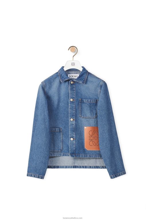 Loewe Women Anagram short jacket in cotton 206XF1201 Blue Denim