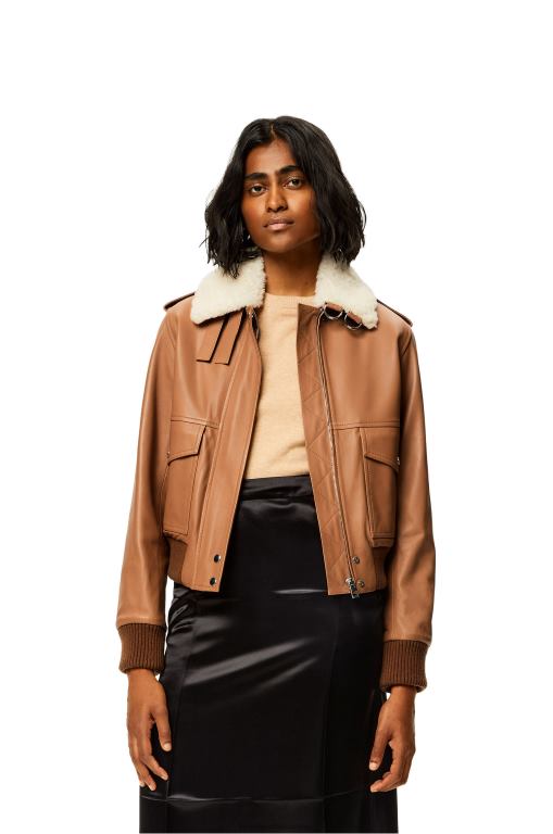 Loewe Women Aviator jacket in nappa 206XF1158 Toffee/White