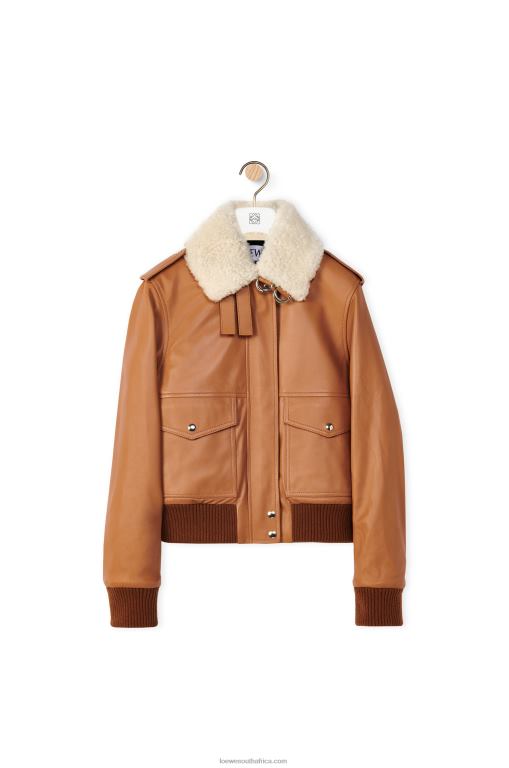 Loewe Women Aviator jacket in nappa 206XF1158 Toffee/White