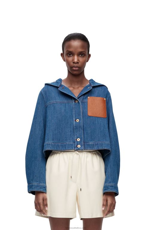 Loewe Women Cropped workwear jacket in denim 206XF1162 Blue/Red