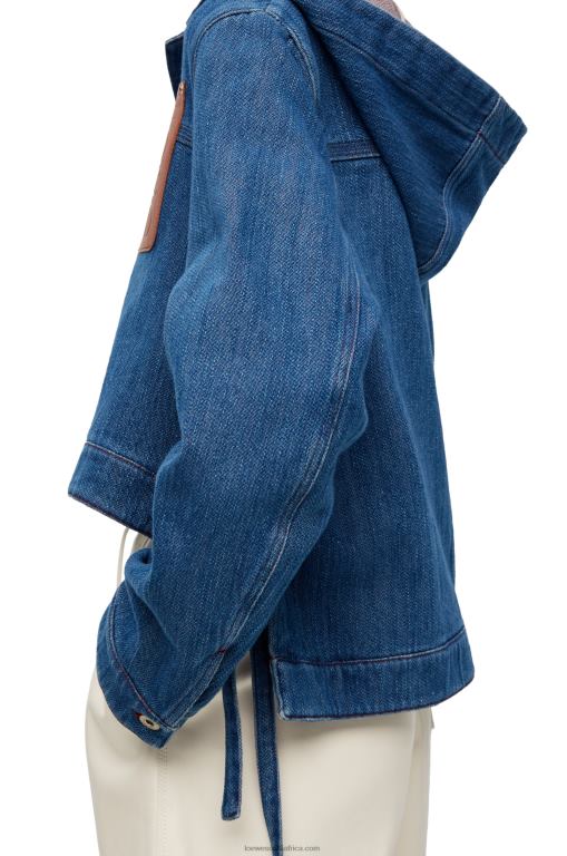 Loewe Women Cropped workwear jacket in denim 206XF1162 Blue/Red