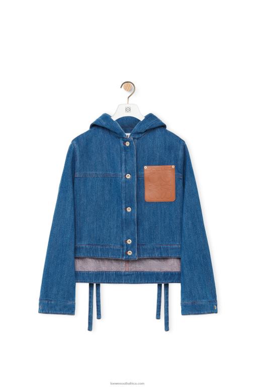 Loewe Women Cropped workwear jacket in denim 206XF1162 Blue/Red
