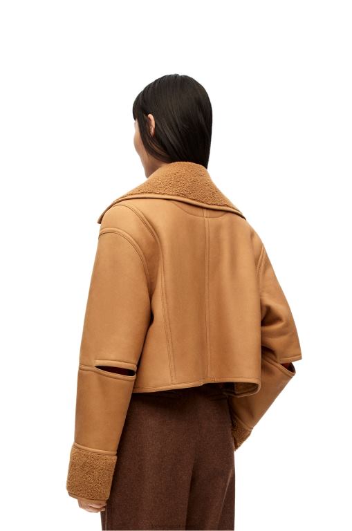 Loewe Women Deconstructed jacket in shearling 206XF1130 Desert/Burgundy