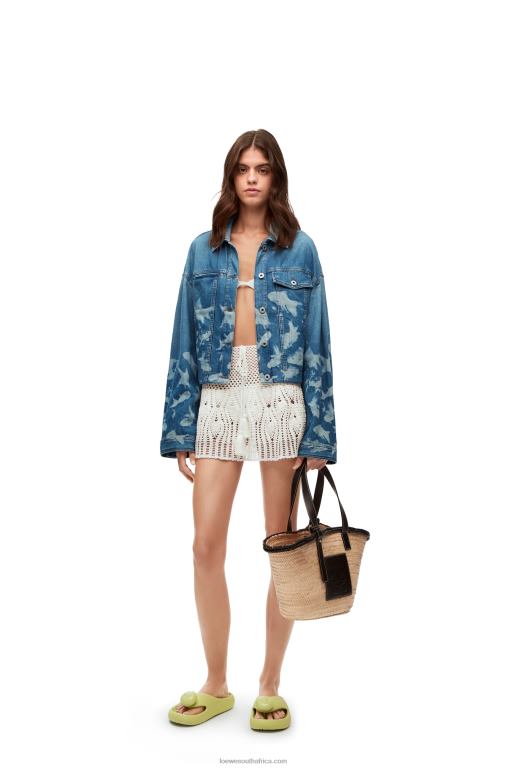 Loewe Women Fish cropped jacket in denim 206XF1169 Light Blue/White