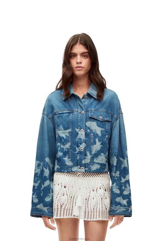 Loewe Women Fish cropped jacket in denim 206XF1169 Light Blue/White