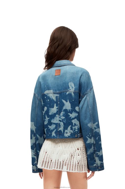 Loewe Women Fish cropped jacket in denim 206XF1169 Light Blue/White