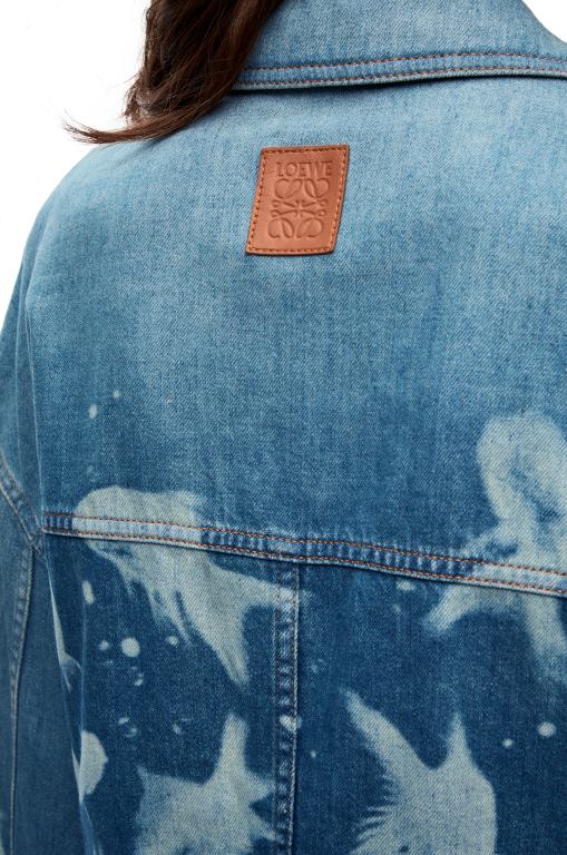 Loewe Women Fish cropped jacket in denim 206XF1169 Light Blue/White
