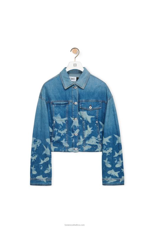 Loewe Women Fish cropped jacket in denim 206XF1169 Light Blue/White